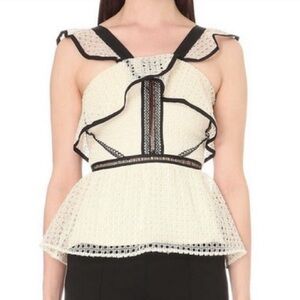 Self-Portrait Revolve Cream/Black Top ruffle straps peplum sz 8